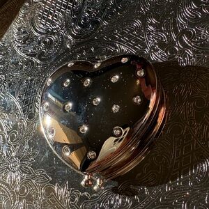 Silver Heart-Shaped Crystal Mirror/ Jewelry/ Pill Box